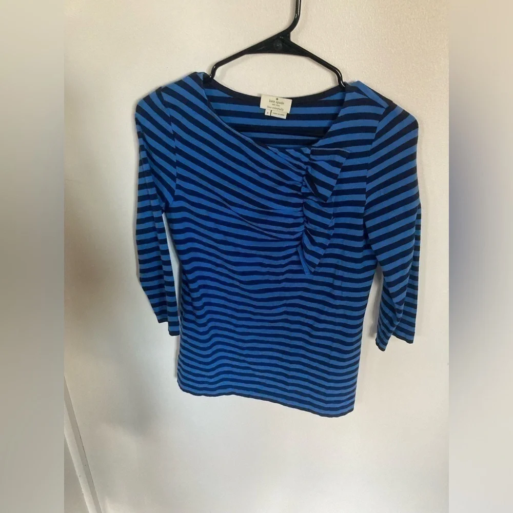 Kate Spade blue & black striped long sleeve top in size small